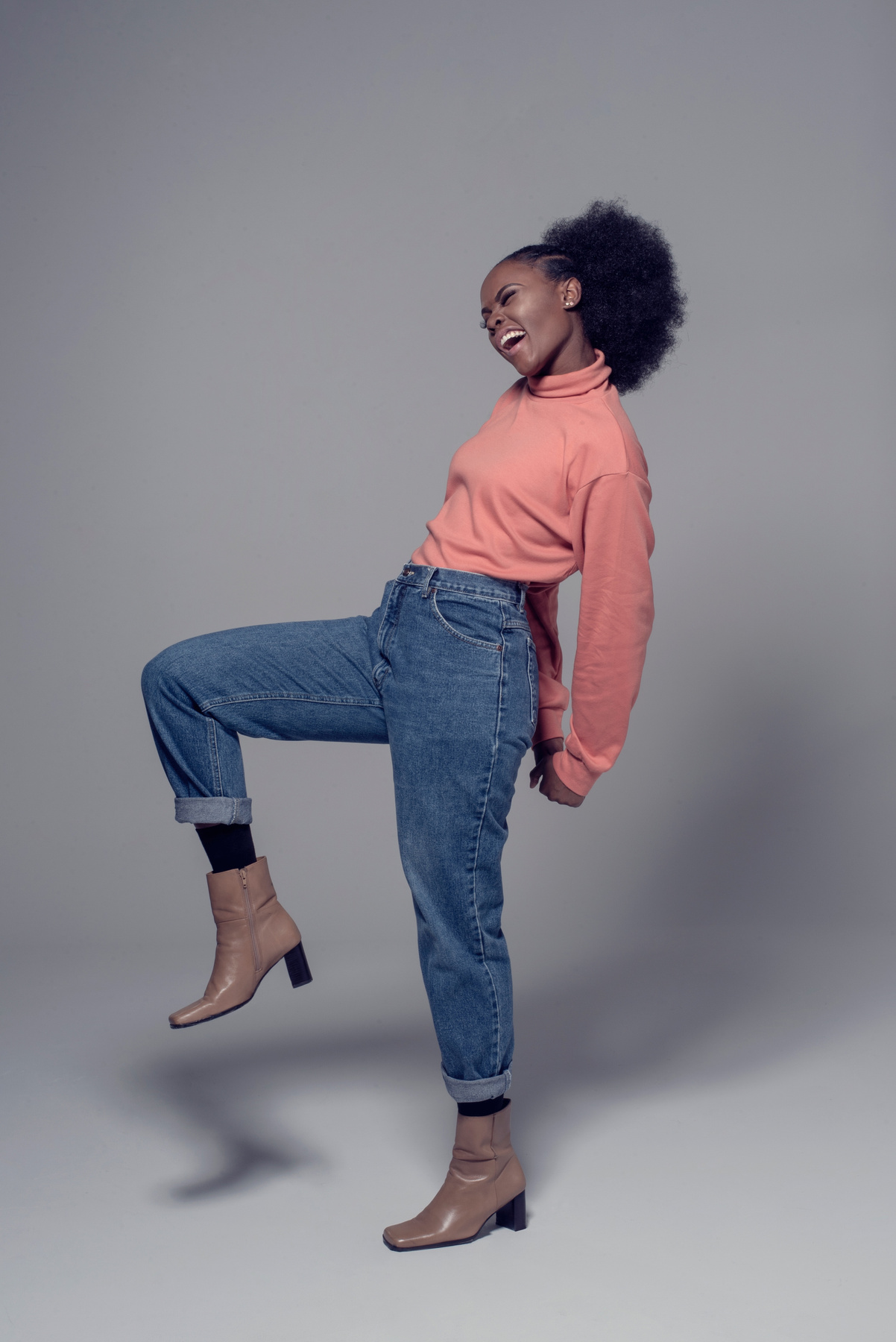 Woman in Pink Turtleneck Sweater